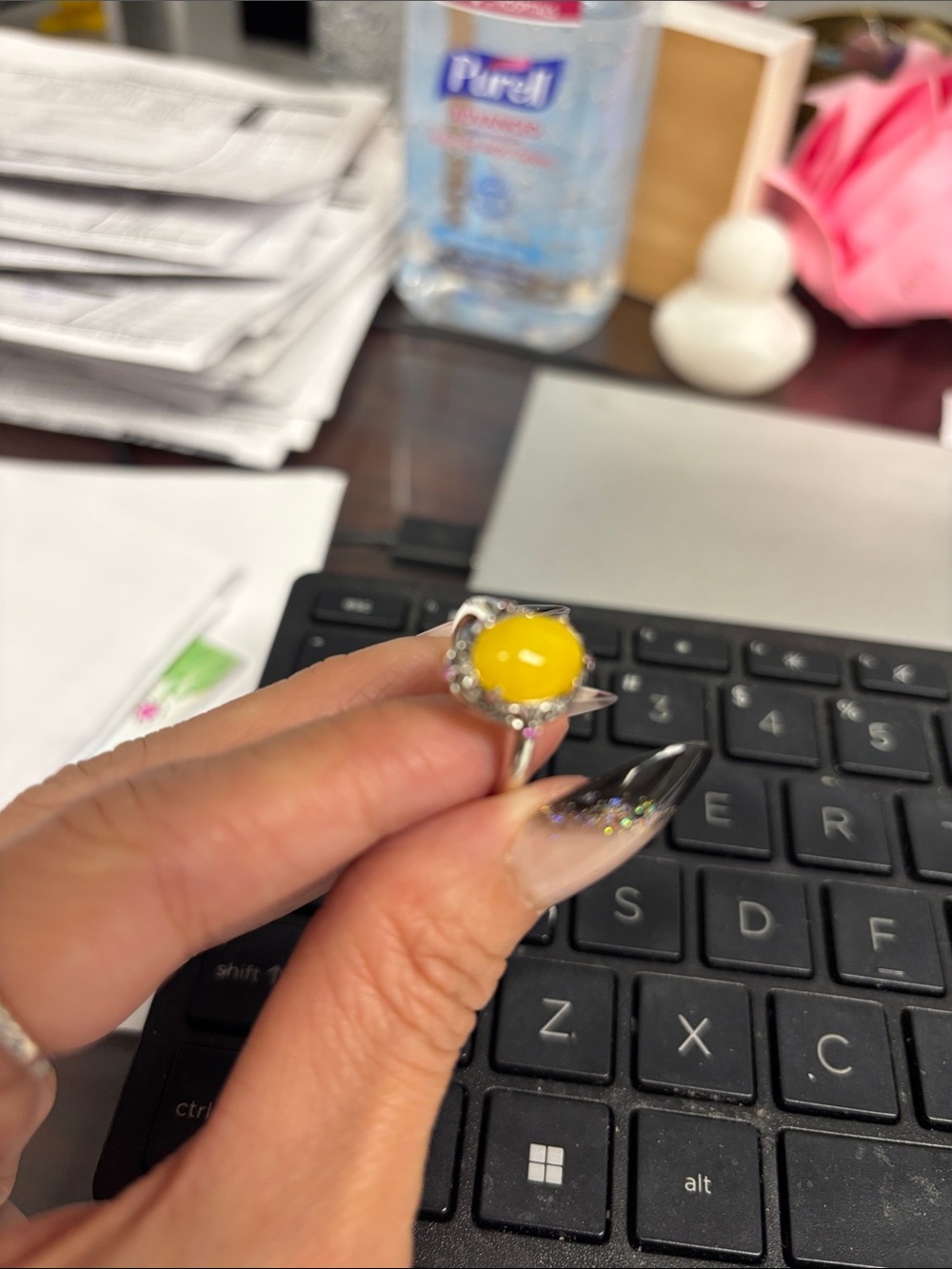 Yellow Gemstone Silver Ring - Elegant Accent for Home Office
